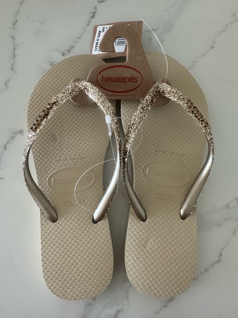 NWT Havaianas Women's Slim Glitter Flip Flops - Gold Size 7/8 & 9/10 available